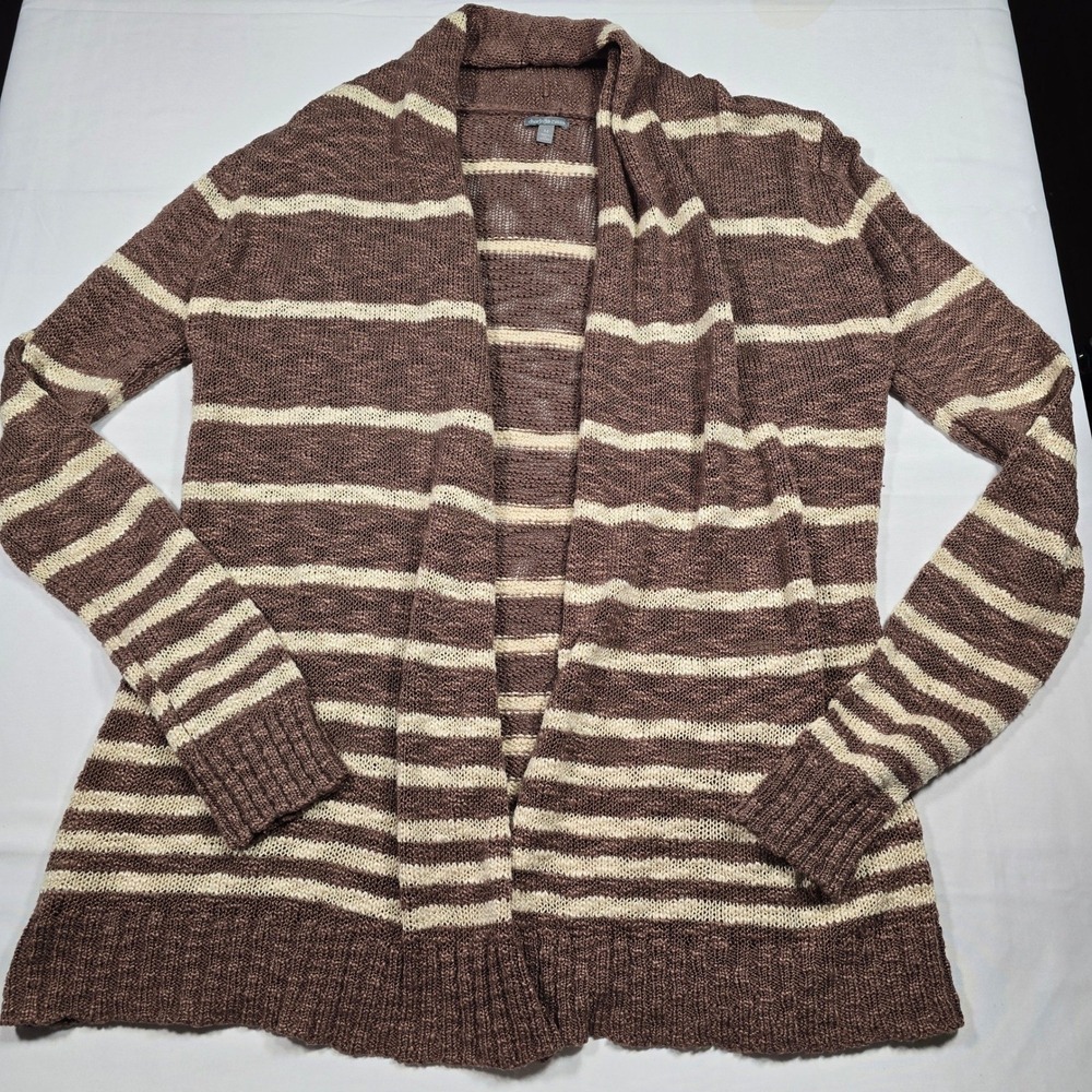 Charlotte Russe‎ Womens Brown Cream Striped Open Front Cardigan Sweater Medium